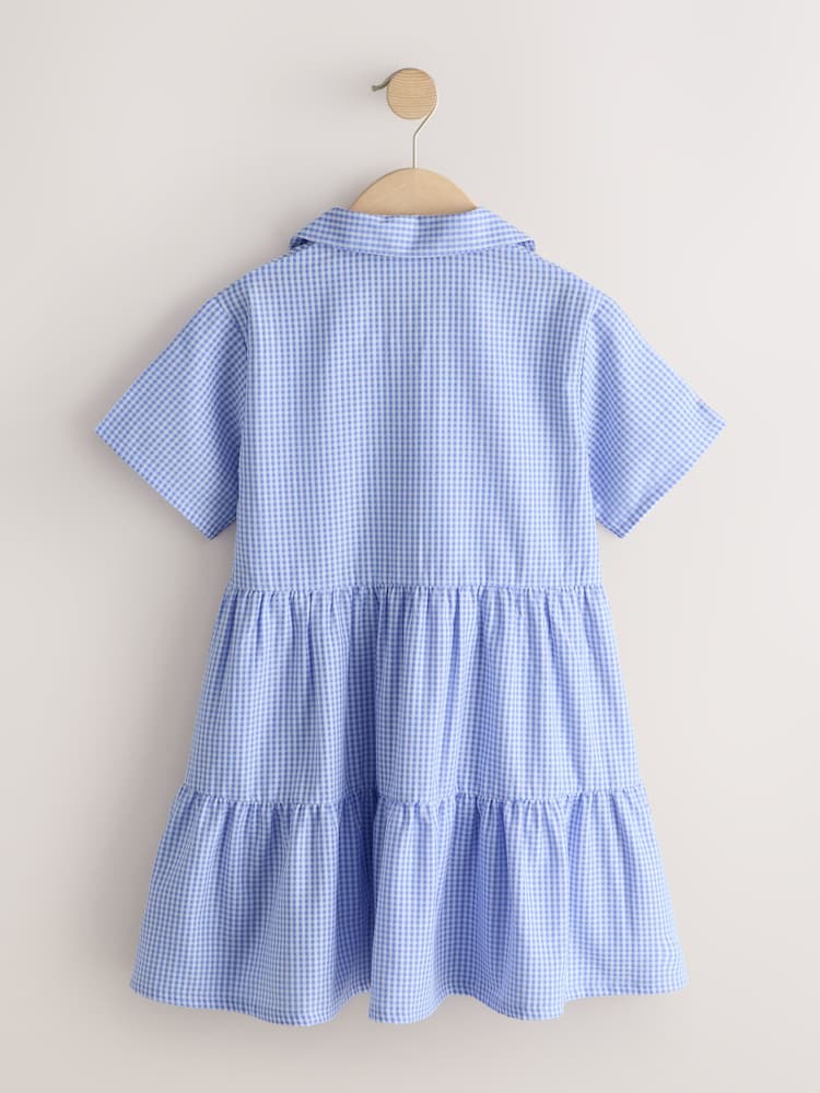 |BigGirl| Vestido Escolar Utilitário Azul Em Algodão Rico Com Laço e Estampa Xadrez (3-14 anos)