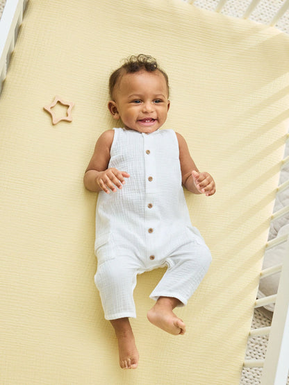 |BabyGirl| Macacão branco de tecido para bebê (0 meses a 2 anos)