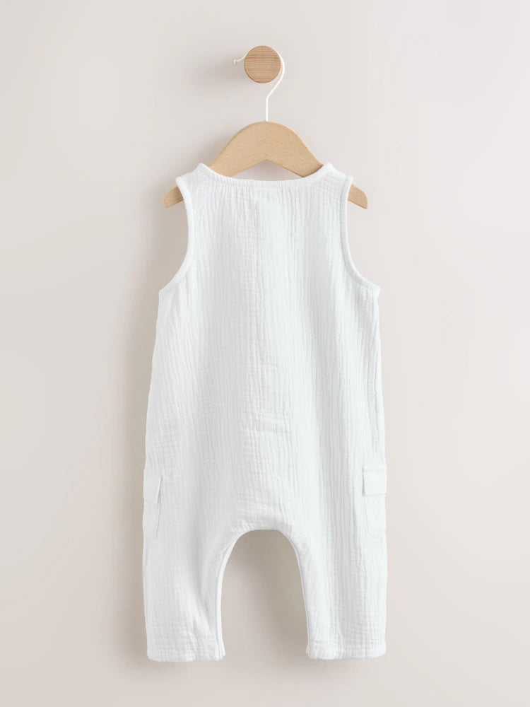 |BabyGirl| Macacão branco de tecido para bebê (0 meses a 2 anos)