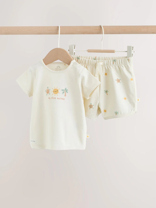 |BabyBoy| Conjunto De Top e Shorts Cream My First Holiday Para bebês (0-18 meses)