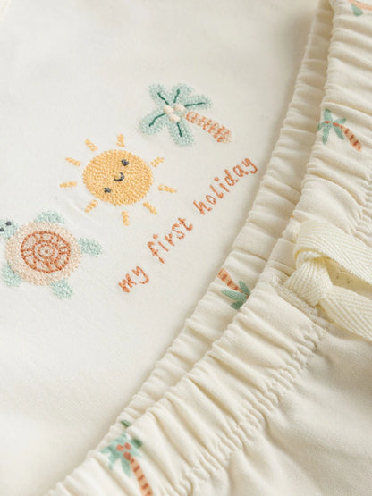 |BabyBoy| Conjunto De Top e Shorts Cream My First Holiday Para bebês (0-18 meses)