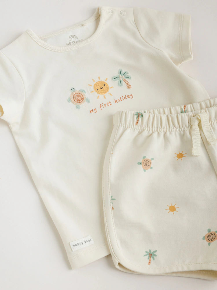 |BabyBoy| Conjunto De Top e Shorts Cream My First Holiday Para bebês (0-18 meses)