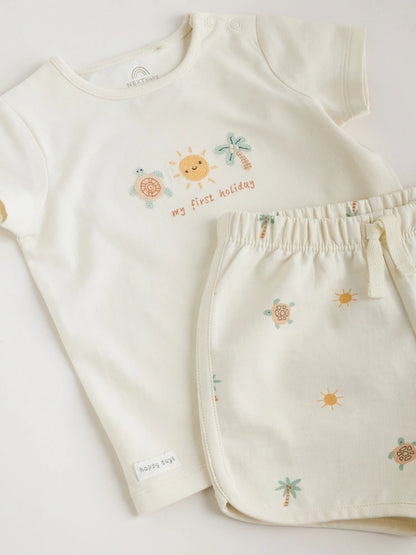 |BabyBoy| Conjunto De Top e Shorts Cream My First Holiday Para bebês (0-18 meses)