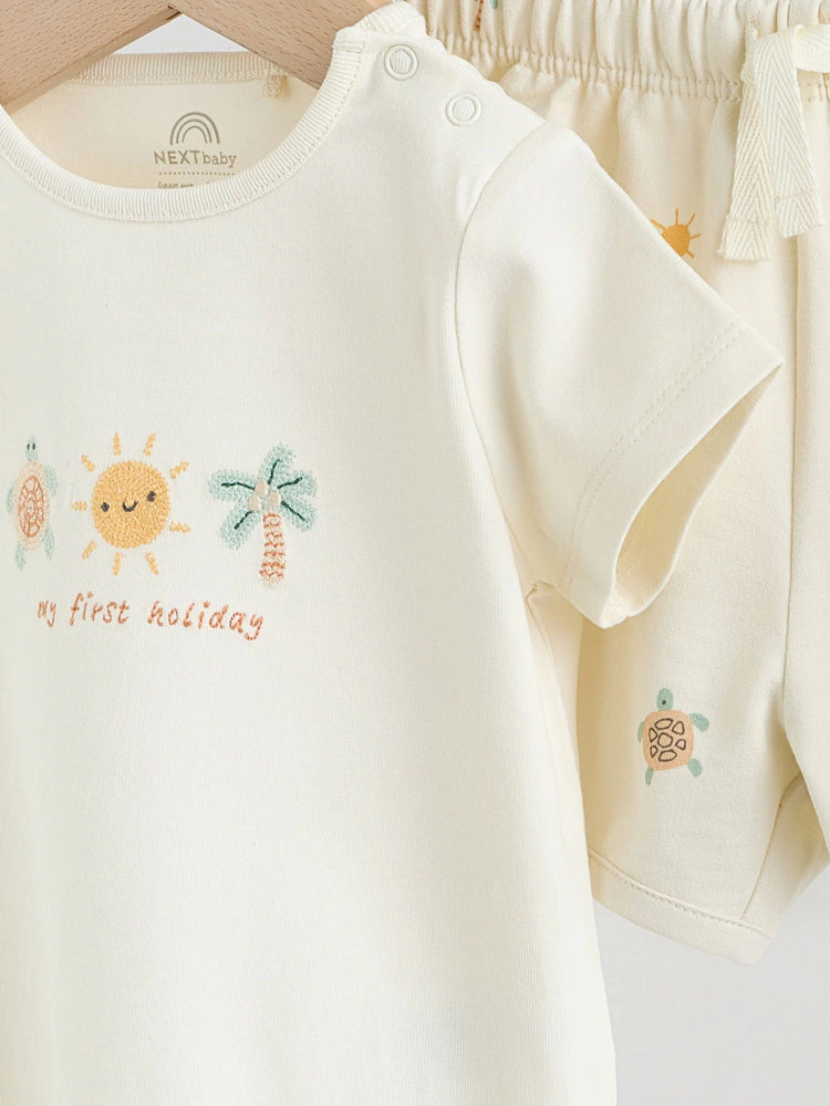 |BabyBoy| Conjunto De Top e Shorts Cream My First Holiday Para bebês (0-18 meses)