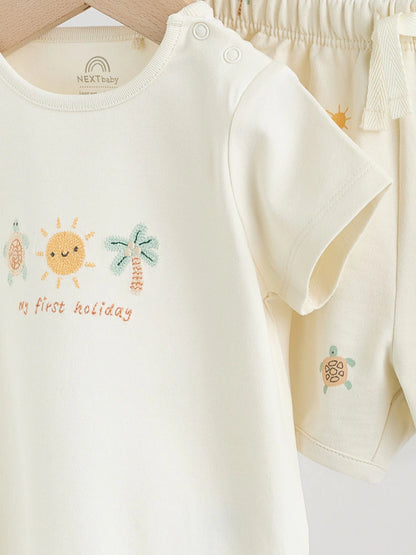 |BabyBoy| Conjunto De Top e Shorts Cream My First Holiday Para bebês (0-18 meses)