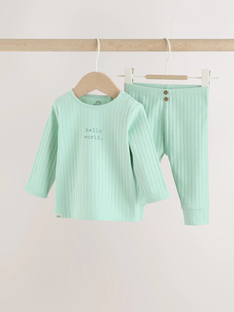 |BabyBoy| Conjunto Infantil Verde Sálvia "Olá Mundo" Com Blusa e Calça Legging (0-18 meses)