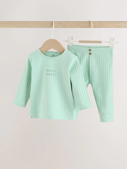 |BabyBoy| Conjunto Infantil Verde Sálvia "Olá Mundo" Com Blusa e Calça Legging (0-18 meses)