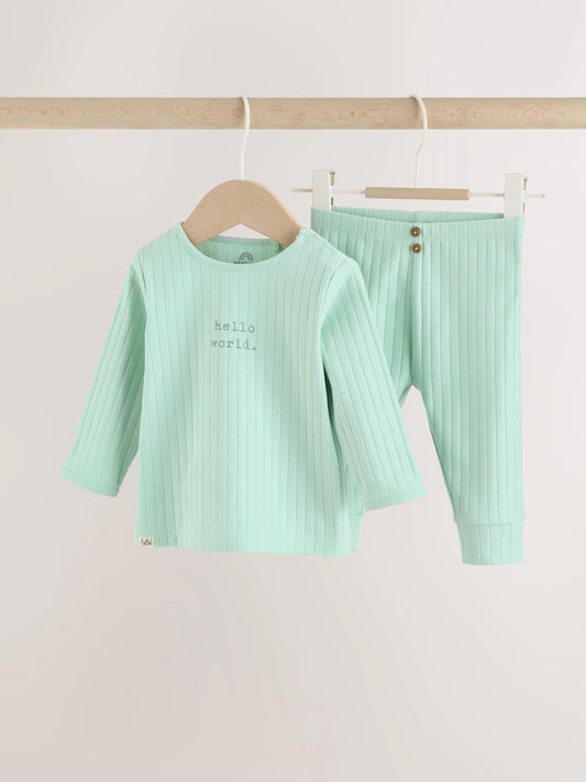 |BabyGirl| Conjunto Infantil Verde Sálvia "Olá Mundo" Com Blusa e Calça Legging (0-18 meses)