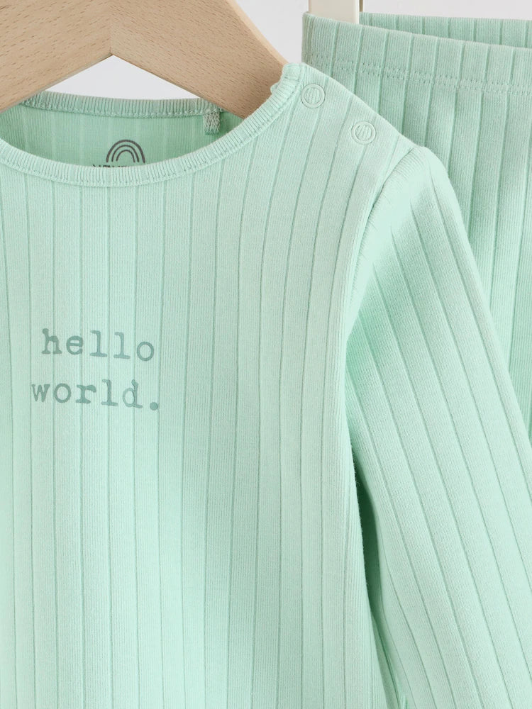 |BabyBoy| Conjunto Infantil Verde Sálvia "Olá Mundo" Com Blusa e Calça Legging (0-18 meses)