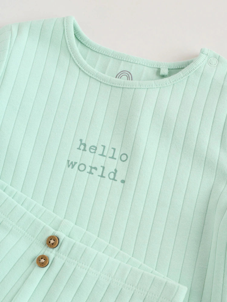 |BabyBoy| Conjunto Infantil Verde Sálvia "Olá Mundo" Com Blusa e Calça Legging (0-18 meses)