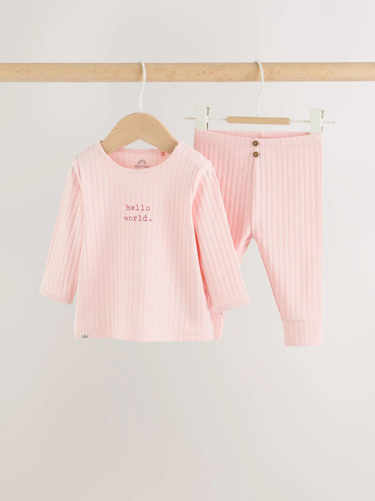 |BabyGirl| Conjunto De Blusa e Calça Legging Rosa "Olá Mundo" Para Bebê (0-18 meses)