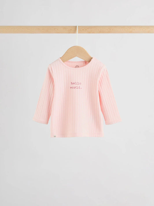 |BabyGirl| Conjunto De Blusa e Calça Legging Rosa "Olá Mundo" Para Bebê (0-18 meses)