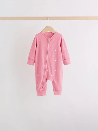 |BabyGirl| Kit Com 4 Macacões De Bebê Com Estampa De Cereja Rosa e Zíper Bidirecional (0 a 3 anos)