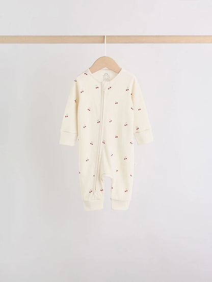 |BabyGirl| Kit Com 4 Macacões De Bebê Com Estampa De Cereja Rosa e Zíper Bidirecional (0 a 3 anos)