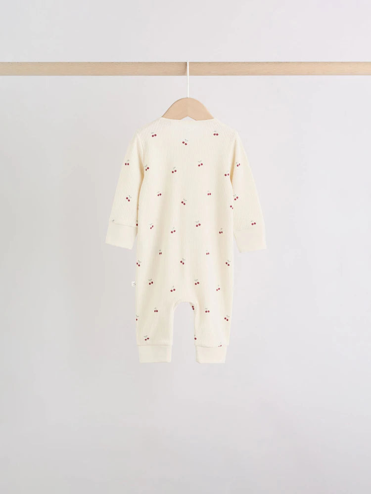 |BabyGirl| Kit Com 4 Macacões De Bebê Com Estampa De Cereja Rosa e Zíper Bidirecional (0 a 3 anos)
