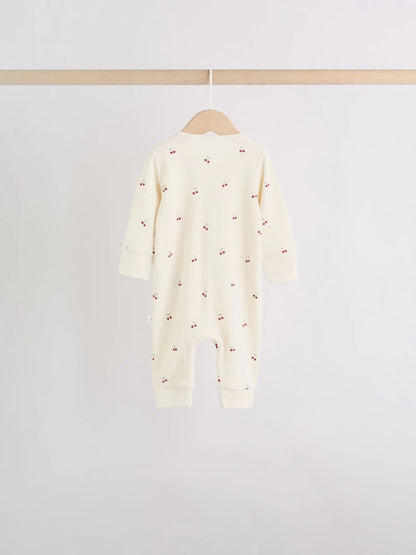 |BabyGirl| Kit Com 4 Macacões De Bebê Com Estampa De Cereja Rosa e Zíper Bidirecional (0 a 3 anos)
