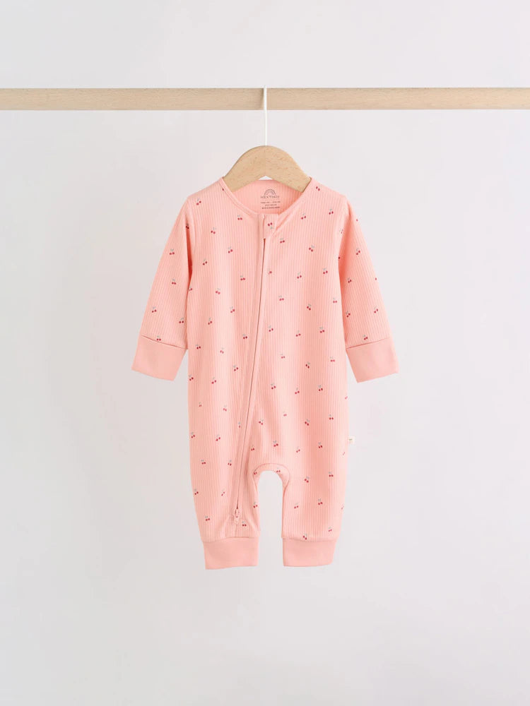 |BabyGirl| Kit Com 4 Macacões De Bebê Com Estampa De Cereja Rosa e Zíper Bidirecional (0 a 3 anos)
