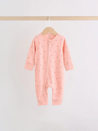 |BabyGirl| Kit Com 4 Macacões De Bebê Com Estampa De Cereja Rosa e Zíper Bidirecional (0 a 3 anos)