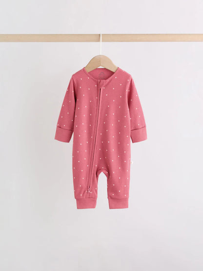 |BabyGirl| Kit Com 4 Macacões De Bebê Com Estampa De Cereja Rosa e Zíper Bidirecional (0 a 3 anos)