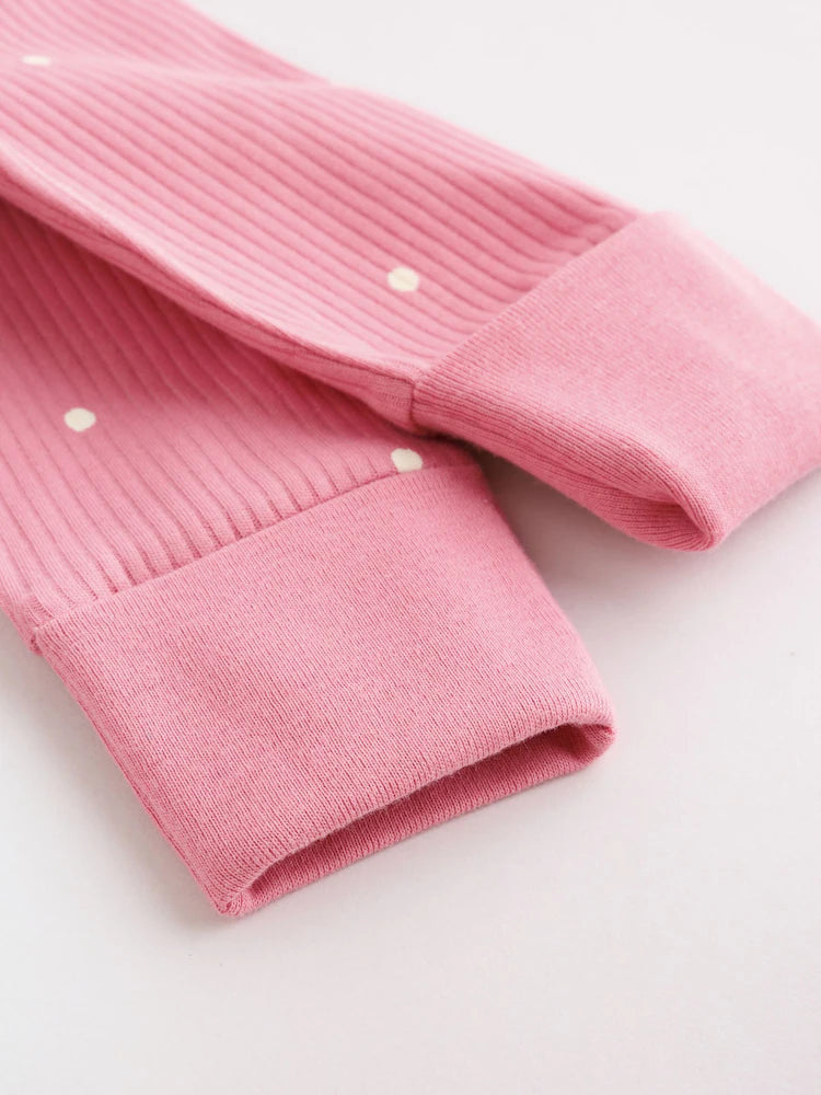 |BabyGirl| Kit Com 4 Macacões De Bebê Com Estampa De Cereja Rosa e Zíper Bidirecional (0 a 3 anos)