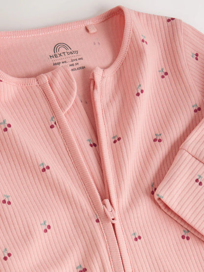 |BabyGirl| Kit Com 7 Macacões de Bebê Rosa com Estampa de Cereja (0 meses a 3 anos)