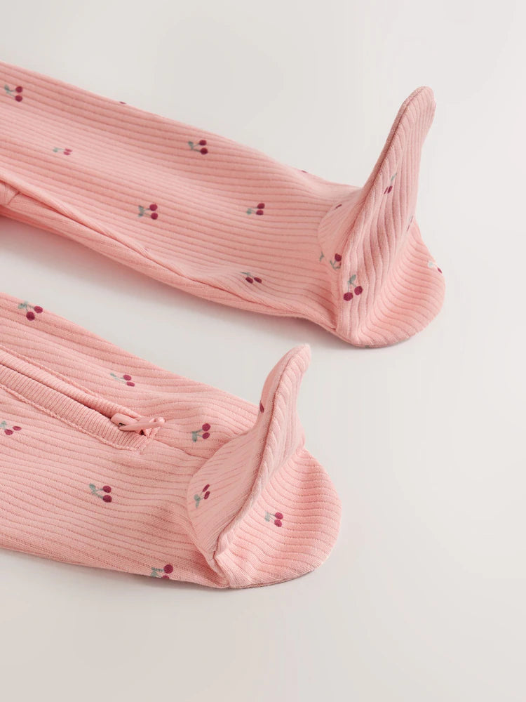 |BabyGirl| Kit Com 7 Macacões de Bebê Rosa com Estampa de Cereja (0 meses a 3 anos)
