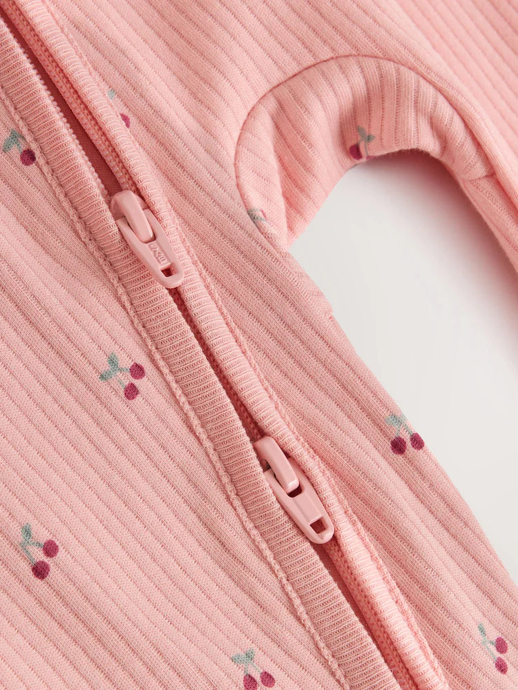 |BabyGirl| Kit Com 7 Macacões de Bebê Rosa com Estampa de Cereja (0 meses a 3 anos)