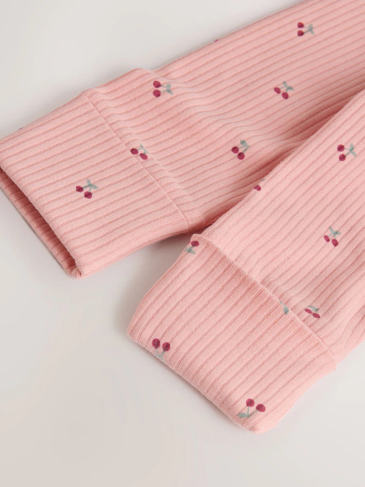 |BabyGirl| Kit Com 7 Macacões de Bebê Rosa com Estampa de Cereja (0 meses a 3 anos)