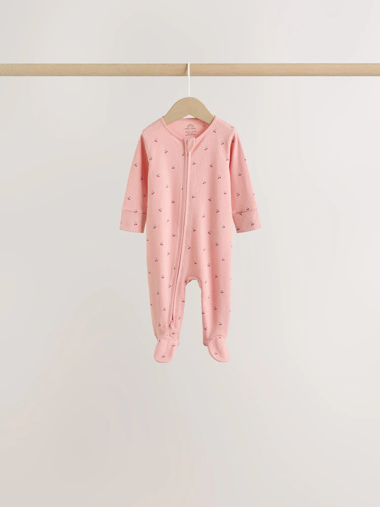 |BabyGirl| Kit Com 7 Macacões de Bebê Rosa com Estampa de Cereja (0 meses a 3 anos)