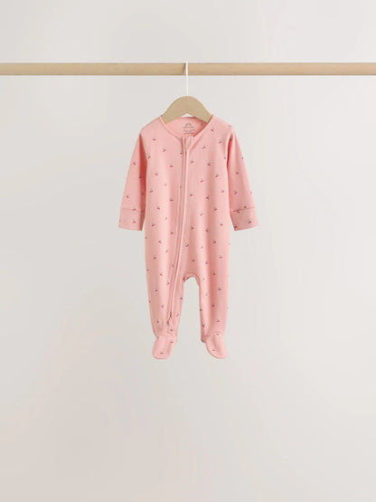 |BabyGirl| Kit Com 7 Macacões de Bebê Rosa com Estampa de Cereja (0 meses a 3 anos)