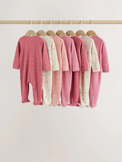 |BabyGirl| Kit Com 7 Macacões de Bebê Rosa com Estampa de Cereja (0 meses a 3 anos)