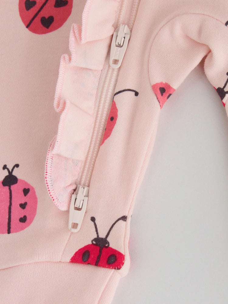 |BabyGirl| Kit com 3 Macacões de Bebê Vermelhos com Estampa de Joaninha e Zíper Bidirecional (0 meses a 3 anos)