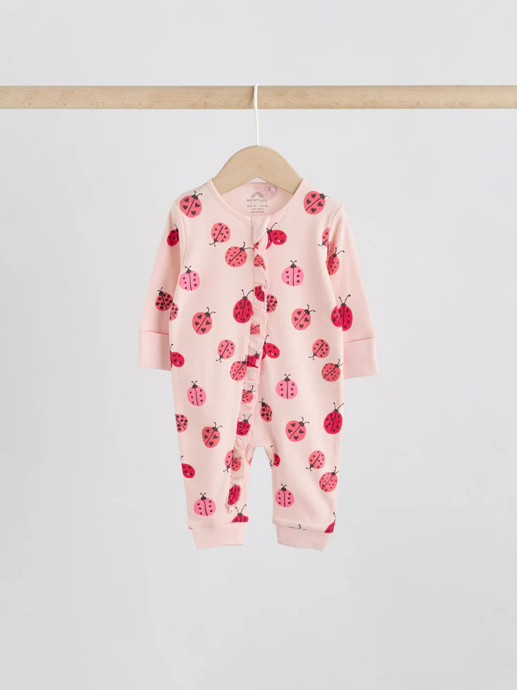 |BabyGirl| Kit com 3 Macacões de Bebê Vermelhos com Estampa de Joaninha e Zíper Bidirecional (0 meses a 3 anos)