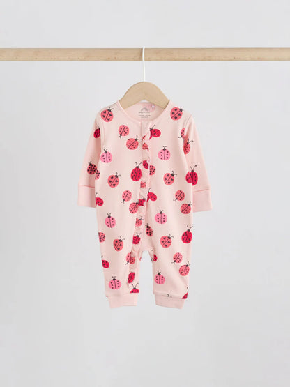 |BabyGirl| Kit com 3 Macacões de Bebê Vermelhos com Estampa de Joaninha e Zíper Bidirecional (0 meses a 3 anos)