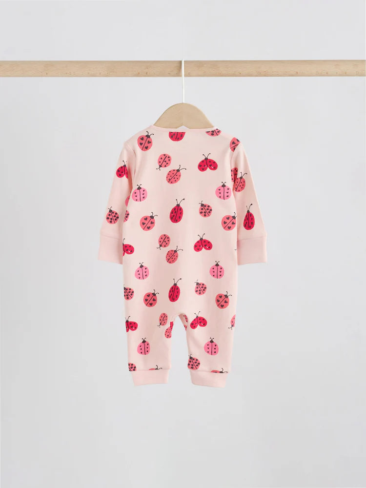 |BabyGirl| Kit com 3 Macacões de Bebê Vermelhos com Estampa de Joaninha e Zíper Bidirecional (0 meses a 3 anos)