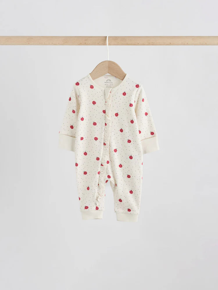 |BabyGirl| Kit com 3 Macacões de Bebê Vermelhos com Estampa de Joaninha e Zíper Bidirecional (0 meses a 3 anos)