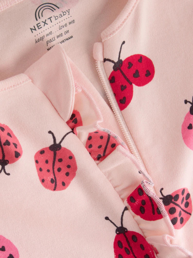 |BabyGirl| Kit com 3 Macacões de Bebê Vermelhos com Estampa de Joaninha e Zíper Bidirecional (0 meses a 3 anos)
