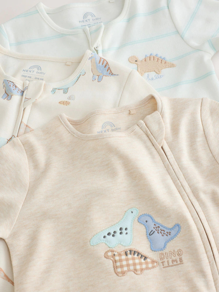 |BabyBoy| Kit com 3 Macacões de Bebê Unissex com Estampa de Dinossauro e Zíper Bidirecional (0 a 2 anos)