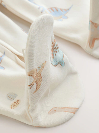 |BabyBoy| Kit com 3 Macacões de Bebê Unissex com Estampa de Dinossauro e Zíper Bidirecional (0 a 2 anos)