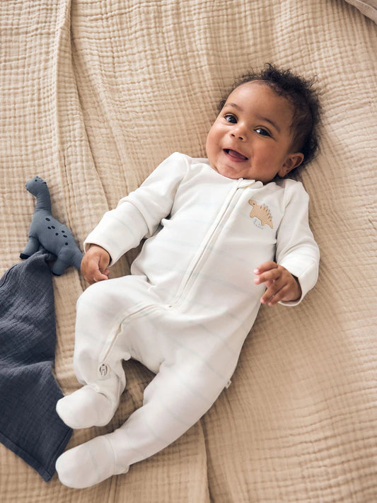 |BabyBoy| Kit com 3 Macacões de Bebê Unissex com Estampa de Dinossauro e Zíper Bidirecional (0 a 2 anos)