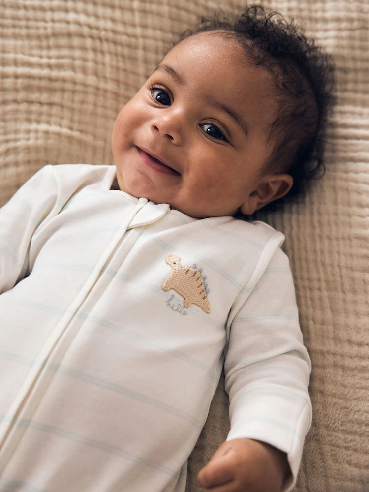 |BabyBoy| Kit com 3 Macacões de Bebê Unissex com Estampa de Dinossauro e Zíper Bidirecional (0 a 2 anos)