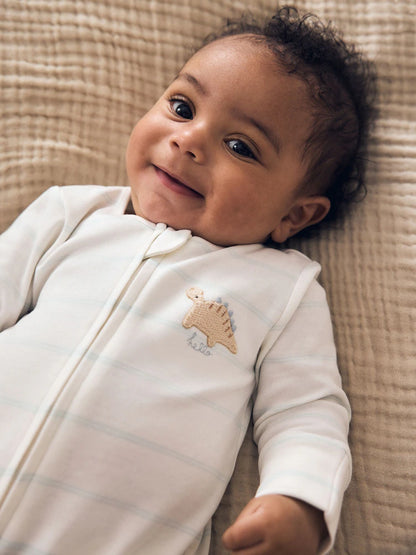 |BabyBoy| Kit com 3 Macacões de Bebê Unissex com Estampa de Dinossauro e Zíper Bidirecional (0 a 2 anos)