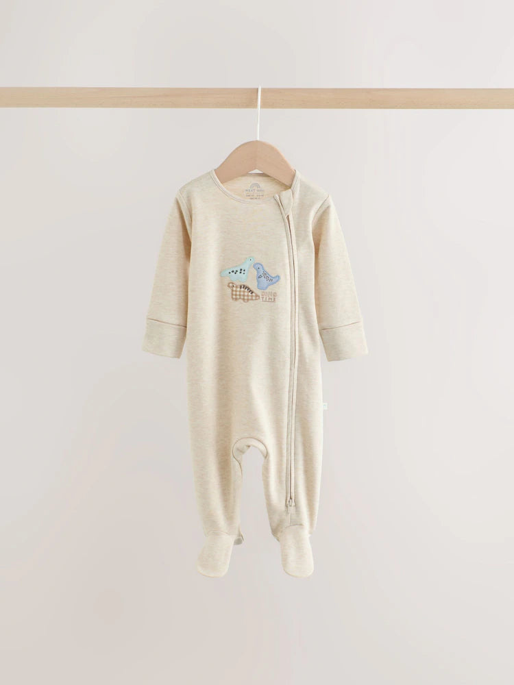 |BabyBoy| Kit com 3 Macacões de Bebê Unissex com Estampa de Dinossauro e Zíper Bidirecional (0 a 2 anos)