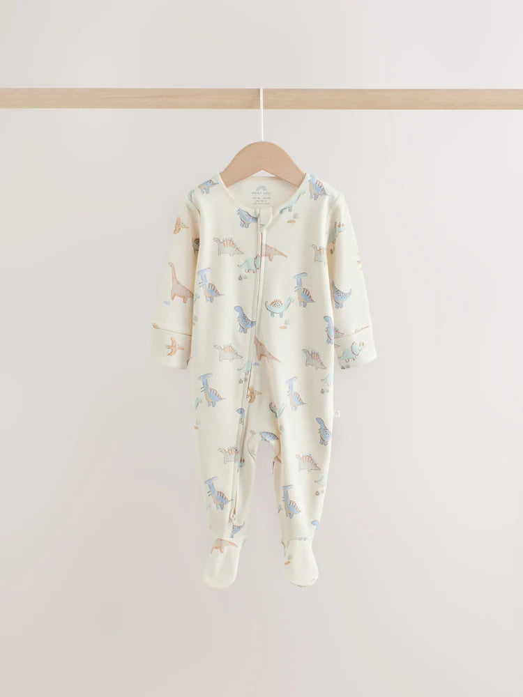 |BabyBoy| Kit com 3 Macacões de Bebê Unissex com Estampa de Dinossauro e Zíper Bidirecional (0 a 2 anos)
