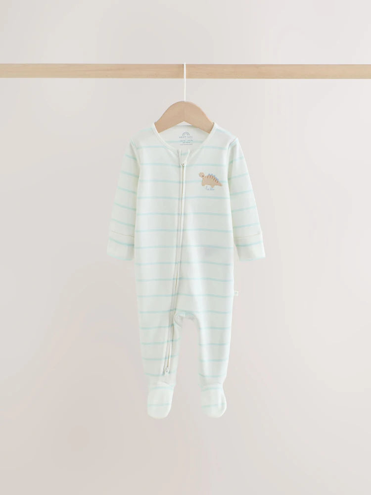 |BabyBoy| Kit com 3 Macacões de Bebê Unissex com Estampa de Dinossauro e Zíper Bidirecional (0 a 2 anos)
