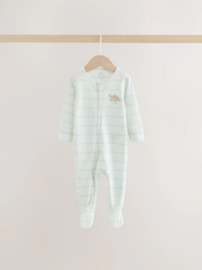 |BabyBoy| Kit com 3 Macacões de Bebê Unissex com Estampa de Dinossauro e Zíper Bidirecional (0 a 2 anos)