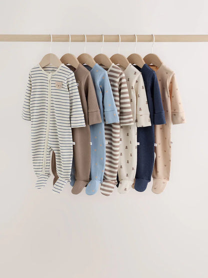 |BabyBoy| Kit com 7 Macacões de Bebê (Neutros/Urso Marrom) com Zíper Bidirecional (0 meses a 2 anos)