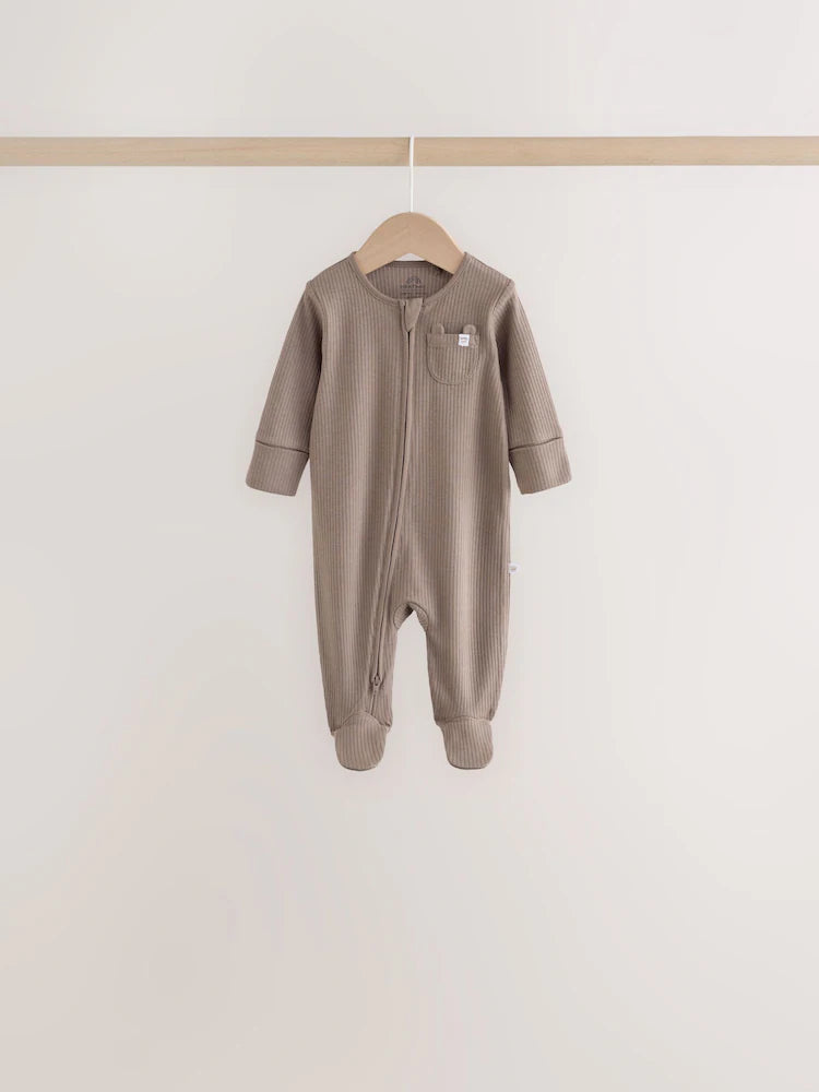 |BabyBoy| Kit com 7 Macacões de Bebê (Neutros/Urso Marrom) com Zíper Bidirecional (0 meses a 2 anos)
