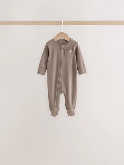 |BabyBoy| Kit com 7 Macacões de Bebê (Neutros/Urso Marrom) com Zíper Bidirecional (0 meses a 2 anos)