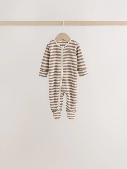 |BabyBoy| Kit com 7 Macacões de Bebê (Neutros/Urso Marrom) com Zíper Bidirecional (0 meses a 2 anos)